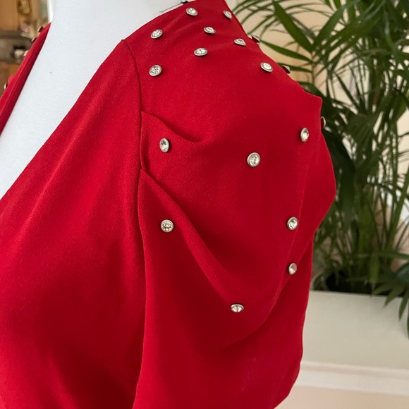 Zara Red Dress With Rhinestone Shoulder Detail - Picture 4 of 7